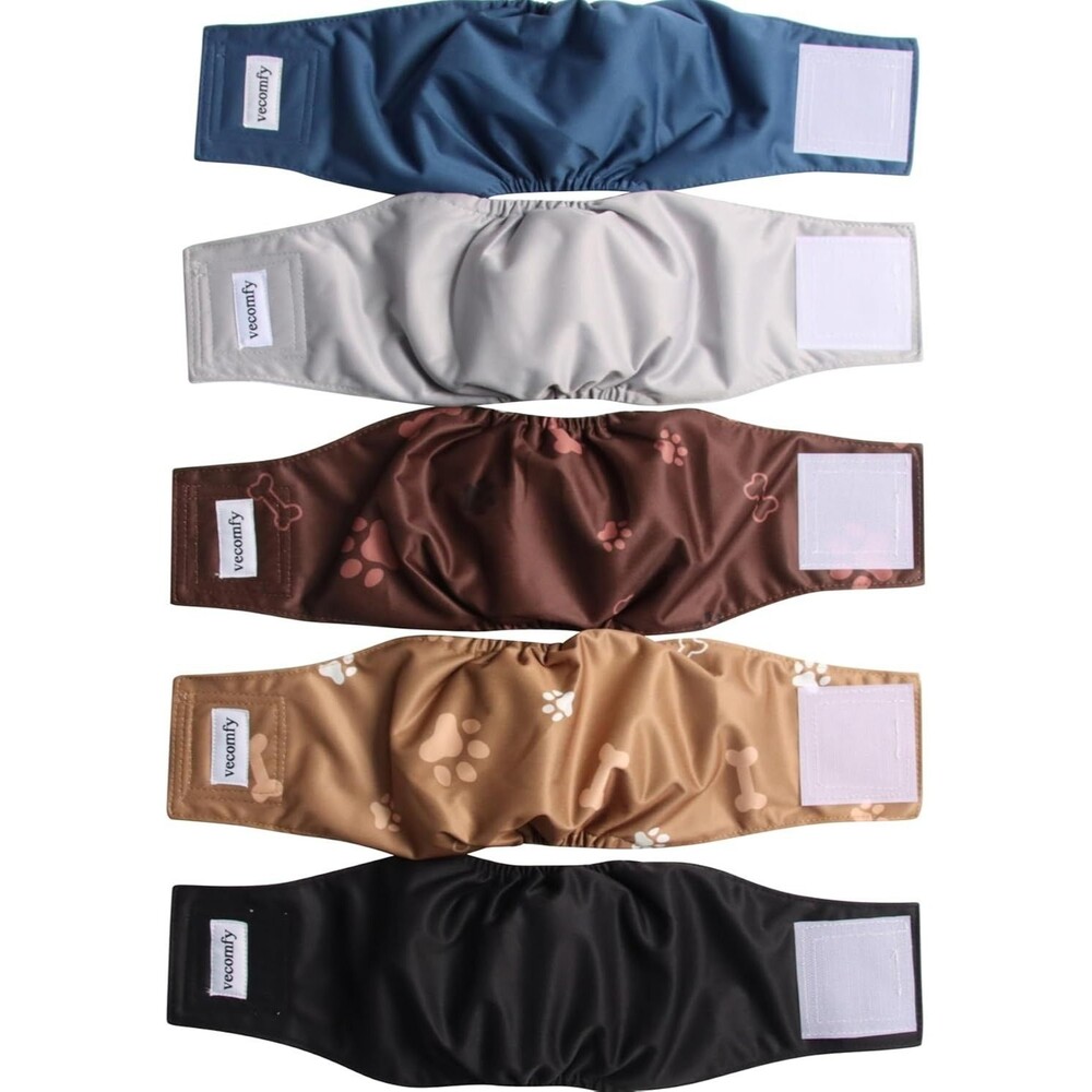 Vecomfy Male Dog Belly Bands 5‑Pack – XS Washable Leakproof Reusable Diapers